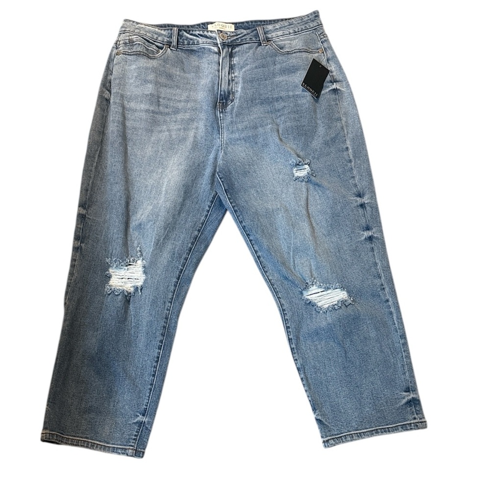 Eloquii Light Blue Woman's Distressed Cropped Jeans Size 14 NWT